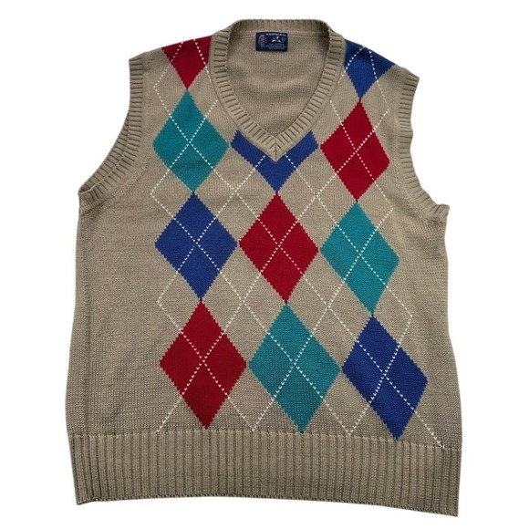 Wakefield Co Kenneth Gordon Other - Wakefield Co Kenneth Gordon Mens‎ L Argyle V Neck Sweater Vest Tan Brown Vintage
